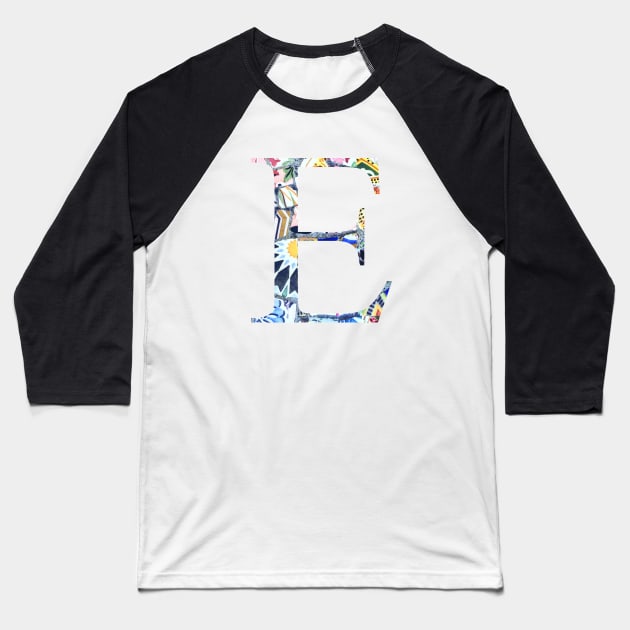 Barcelona Gaudi Mosaic Letter E Epsilon Sorority Letter Baseball T-Shirt by aterkaderk